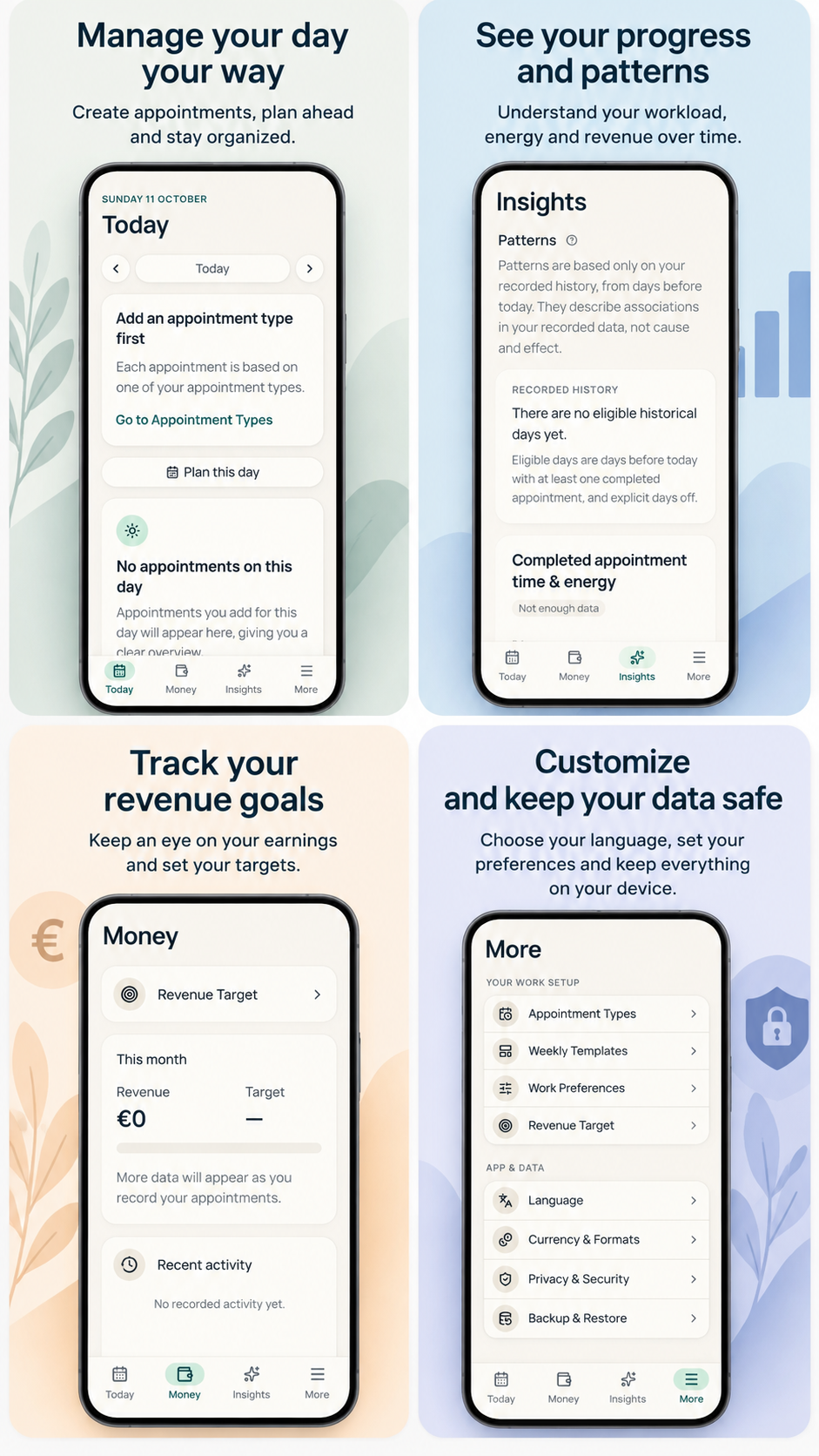EFFROSYNI features: day, insights, revenue and privacy