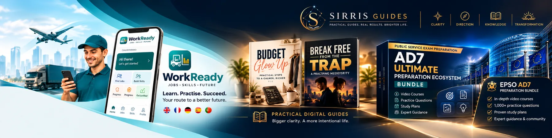 Sirris Guides portfolio showing WorkReady, digital guides and AD7 preparation products